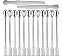 Artcome Lot de 2 spatules 17,8 cm et 12 cuillères double extrémité acier inoxydable 304 manche 20 cm idéal pour mélanger, ramasser, gratter et échantillonner