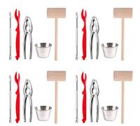 Artcome Lot de 22 outils de fruits de mer pour 4 personnes dont 4 crabes de homard, 4 coquillages de homard, 6 fourchettes à fruits de mer, 4 tasses à sauce et 4 mailles de crabe de homard
