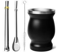 Artcome Lot de 4 gobelets Yerba Mate en acier inoxydable - 1 tasse à double paroi en acier inoxydable de 250 ml (noir), 2 bombillas (paille Yerba Mate), 1 brosse, facile à nettoyer, solide et durable