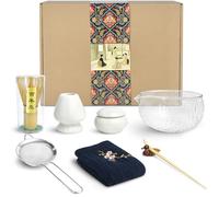 Artcome Service à thé japonais 9 pièces - Bol à matcha, fouet, cuillère, support, boîte à poudre - Kit de cérémonie fait main pour cérémonie du thé japonaise (blanc)