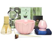 Artcome Service à thé matcha japonais 7 pièces - Bol à matcha avec bec verseur, fouet à matcha, cuillère à thé, porte-fouet, kit de cérémonie matcha fait main pour cérémonie du thé japonais, rose