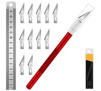 Artcut 1Pcs Scalpel, Cutter De Précision avec 10#11 Lame Scalpel, 1 Ruler, Scalpel Chirurgical pour Modelisme, Papier, Sculpture, Scalpel De Découpe, Petit Cutter, Cutter Precision (Rouge)