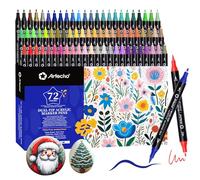 Artecho 72 couleurs de feutres acryliques, 0.5-5mm Dual Tip Marker résistant à l'eau avec des extrémités doubles pour Rock Painting, verre, papier, bois, oeuf, toile, céramique, tissu, cuir, DIY