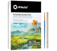 Artecho Bloc de 40 feuilles de papier aquarelle A3 avec pinceau aquarelle et crayon, papier aquarelle 300 g/m², carnet de croquis aquarelle pour peinture, dessin, croquis et techniques mixtes