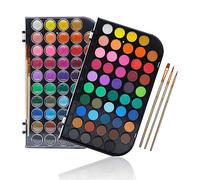 Artecho Ensemble de peinture aquarelle 48 jolies couleurs pour gâteaux avec pinceau à eau et pinceau classique, idéal pour les enfants et les adultes