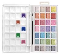 Artecho Ensemble de peinture semi-humide à l'aquarelle, ensemble de gâteaux à l'aquarelle de 28 couleurs métalliques avec pinceau classique, idée pour les enfants et les adultes