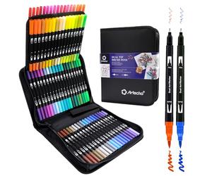 Artecho Feutre Coloriage Adulte, 72 Couleurs Double Pointe Feutre Aquarelle pour Dessin, Mandalas, Manga, Doodling et Calligraphie, Brush Pen pour Débutants et Artistes