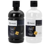Artecho Grande bouteille de peinture acrylique blanche et noire de 500 ml, peinture artisanale pour toile, roches, bois, tissu, céramique, non toxique