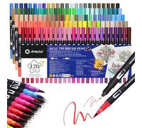 Artecho Lot de 120 marqueurs de couleur pour livres de coloriage pour adultes, sans bavure, marqueurs à double pointe pour l'école, pointe fine et pinceau pour livres de coloriage pour adultes