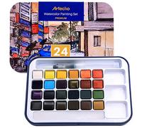 Artecho Lot de Peintures Pour Aquarelle Avec Pinceau Inclus, 24 Couleurs Eclatantes, Léger et Portable, Idée Cadeau Parfaite Pour les Artistes Débutants ou Professionnels