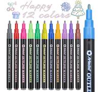 Artecho Marqueurs de contour, 12 couleurs pailletées, marqueurs métalliques à double ligne pour adolescentes, objets d'art pour adolescentes