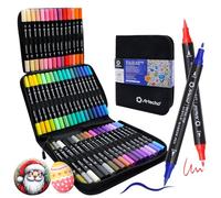 Artecho Marqueurs de peinture acrylique 48 couleurs avec sac, stylos de peinture acrylique avec pointe pinceau et pointe fine pour pierre, papier, bois, toile, céramique, tissu, cuir, verre