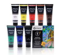 Artecho Peinture Acrylique 8×120ml, Acrylic Paint, Peinture pour Toile, Tissu, Bois, Roche, Papier, Verre.
