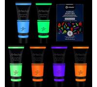 Artecho Peinture acrylique couleur fluorescente (lot de 6) 120 ml, imperméable et résistante à la lumière, séchage rapide, peinture acrylique pour toile, bois, tissu, artisanat, cuir et pierre.