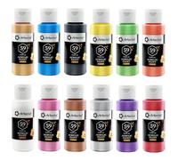 Artecho Peinture Acrylique Metallique, 12×59 ml Peintures pour Artiste, pour Papier, Roche, Bois, céramique, Tissu.