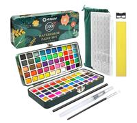 Artecho Peinture Aquarelle Adulte 100 Couleurs en Boîte Portable, avec Pinceau et Papier Aquarelle, Watercolor, pour Artistes et Peintres Amateurs
