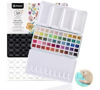 Artecho Peinture Aquarelle Adulte Métallique 50 Couleurs en Boîte Portable, avec Pinceau et Papier Aquarelle, Watercolor, pour Artistes et Peintres Amateurs