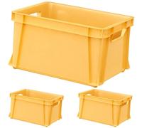 ARTECSIS 3x Caisse de Rangement Empilable 29L Jaune - 41x34x24 cm - Bac Plastique pour Rangement, Stockage, Transport ou Logistique