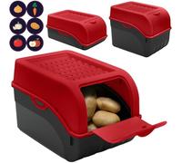 ARTECSIS Boîte Pomme de Terre I Lot de 3 Boîtes Rouges pour Rangement et Conservation Pommes de Terre, Oignons, Ail + 6 Stickers Fruit/Légume