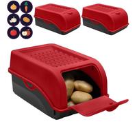 ARTECSIS Boîte Pomme de Terre rouge I Lot de 3 Boîtes de 3,5 Litres pour Rangement et Conservation Pommes de Terre, Oignons, Ail + 6 Stickers Fruit/Légume