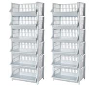ARTECSIS Lot de 2 étagères paniers en Plastique 110x41x30cm, Gris Granite - Rangement modulable, empilable et aéré