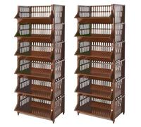ARTECSIS Lot de 2 étagères paniers en Plastique 110x41x30cm, Marron - Rangement modulable, empilable et aéré