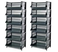 ARTECSIS Lot de 2 étagères paniers en Plastique 110x41x30cm, Noir - Rangement modulable, empilable et aéré