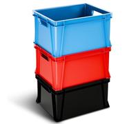 ARTECSIS Lot de 3 Caisses en plastique 29L - 41X34x24 cm - 3 Couleurs/Bac de rangement empilable