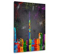ARTEDinoi Graffiti Tableau Moderne sur Toile Ligne d'horizon de Dubaï décoration Murale Taille 60x40x2cm