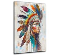 ARTEDinoi Tableau Moderne sur Toile Abstrait Femme Indienne Apache décoration Murale Taille 90x60x2cm