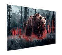 ARTEDinoi Tableau Moderne sur Toile Finance de l'ours marché de l'ours forêt Rouge décoration Murale Taille 60x40x2cm