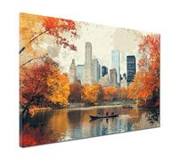 ARTEDinoi Tableau Moderne sur Toile Ville New York Automne Central Park Bateaux Skyline décoration Murale Taille 90x60x2cm