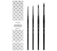 ARTEGRIA Lot de 4 pinceaux Aquarelle Professionnels pour Artistes - Tailles # 2 4 6 8, Pointes Rondes Pointues, Poils d'écureuil synthétiques Doux, Manches Courts pour Aquarelle, Gouache, Encre