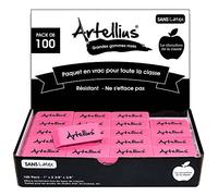 Artellius Lot de 100 Gommes Roses - Grand format, Sans Latex ni Trace - Fourniture Scolaires - Fourniture Bureau en Grande Quantité pour Enseignants, école à la maison, Bureau, Cours d'Art, et Plus !
