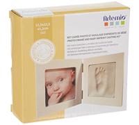 Artemio 13040008 Kit Moulage Empreinte de Bébé et Cadre Photo Bois, Blanc, 12,5 x 12,5 x 1,2 (*2)