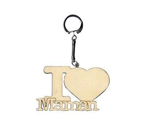 Artemio 14001714 Porte-clés en Bois I Love Maman Bois Multicolore 8x0.5x11 cm