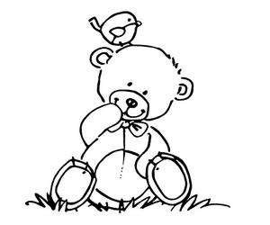 Artemio ARTHF633 Tampon F Nounours et Oiseau Bois Multicolore 5 x 2,5 x 6 cm