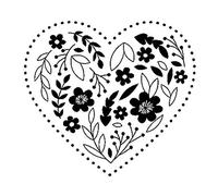 Tampon bois Mariage - Coeur brodé à fleurs - 4 x 3,5 cm