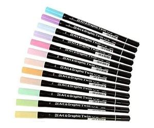 Artemio Tsukineko Set de 12 Feutres Aquarelle Pastels Double Embout, Autre, Multicolore, 17 x 3 x 10,8 cm KUTUT8012VPA