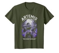Artemis dans la forêt visant l'arc Animaux Sauvages Chasse Lunaire Ambiance T-Shirt, Enfant, Olive, 2 Ans