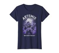 Artemis dans la forêt visant l'arc Animaux Sauvages Chasse Lunaire Ambiance T-Shirt, Femme, Bleu Marine, S