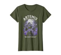 Artemis dans la forêt visant l'arc Animaux Sauvages Chasse Lunaire Ambiance T-Shirt, Femme, Olive, M