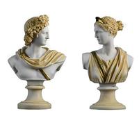 Artémis Diane et Apollon Buste Statues Grecques Figurine à la Main Dieux Albâtre Artisanat