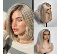 Artemis Moonbeam Perruque Femme Naturelle 100% Cheveux Vierges Perruque Blond Cendré Densité 180% 12 Pouces Coloration Blonde Perruque Bob Court Perruque Blonde Femme