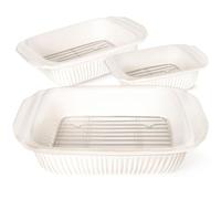 Artena Lot de 3 cocottes pour four, plats de cuisson en céramique, grand plat à lasagnes avec poignées, plat de cuisson rectangulaire profond, blanc, (5,1 l/2,3 l/1,1 l) (plat de cuisson avec support)