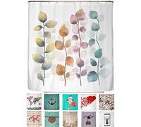 arteneur® - Rideau de Douche 180x180 - Rideaux de Douche en Tissu Polyester Épais Lavable en Machine avec Anti Moisissure et Imperméable Inclus 12 Crochets Rideau (Feuilles Colorées)