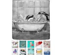arteneur® Rideau de douche, anti-moisissure, motif pingouins, 180 x 200 cm, recyclé, Öko-Tex Standard 100, ourlet lesté, opaque, étanche, lavable, 12 anneaux et e-book (français non garanti)