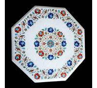 ArtEra Dessus de table en marbre fait à la main avec motif floral - Œuvre d'art octogonale Pietra Dura de 50,8 cm incrustée de pierres semi-précieuses (multicolore, 50,8 cm)