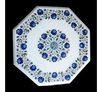 ArtEra Dessus de table en marbre fait à la main avec motif floral - Œuvre d'art octogonale Pietra Dura de 50,8 cm incrustée de pierres semi-précieuses (bleu, 50,8 cm)