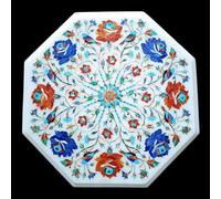 ArtEra Dessus de table fait à la main avec incrustation de marbre élégant avec motif floral - Œuvre d'art octogonale Pietra Dura de 38,1 cm incrustée de pierres semi-précieuses (multicolore, 38,1 cm)